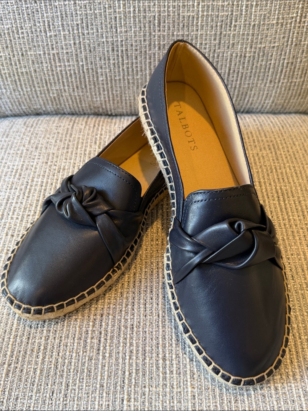 Talbots Izzy Knot Espadrille Loafers  Navy Leather. 7.5. NWOT